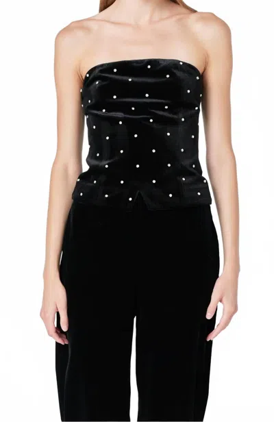 Endless Rose Embellished Strapless Velvet Top In Black