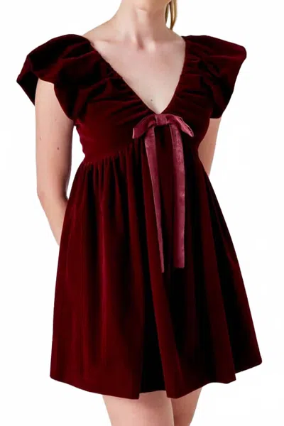 Endless Rose Velvet Satin Bow Mini Dress In Burgundy In Red