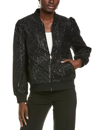 Endless Rose Velvet Sequin Bomber Jacket In Black