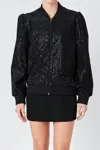 Endless Rose Velvet Sequin Bomber Jacket In Black In Black