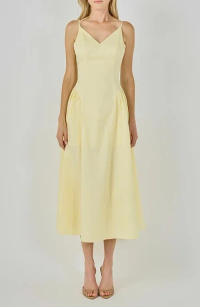 Endless Rose V-neck Side Puff Midi Dress In Yellow