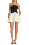 Endless Rose Voluminous Bubble Hem Strapless Mixed Media Minidress In Black