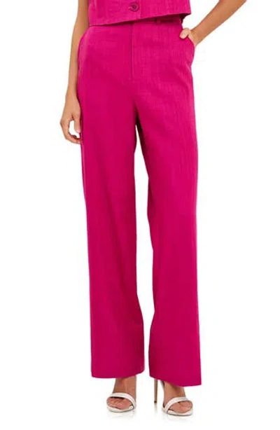 Endless Rose Wide Leg Linen Blend Trousers In Berry
