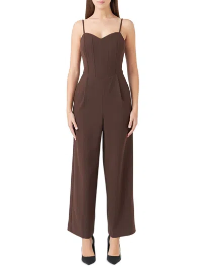 Endless Rose Women's Bustier Wide Leg Jumpsuit In Chocolate