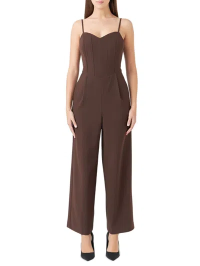 Endless Rose Bustier Wide Leg Jumpsuit In Chocolate