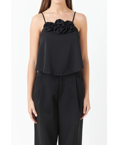 Endless Rose Corsage Flowy Crop Camisole In Black