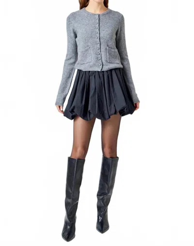 Endless Rose Women's Crewneck Button Down Knit Top In Grey In Gray