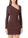 Endless Rose Asymmetric Neck Long Sleeve Knit Top In Brown