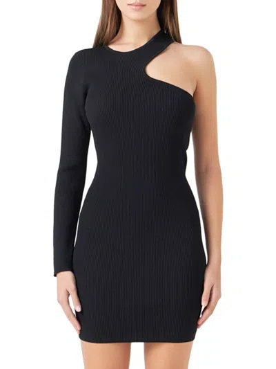 Endless Rose Women's Cut Out One Sleeve Knit Dress In Black