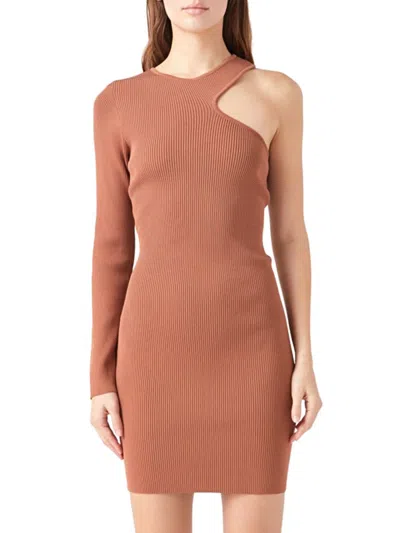 Endless Rose Women's Cut Out One Sleeve Knit Dress In Tan