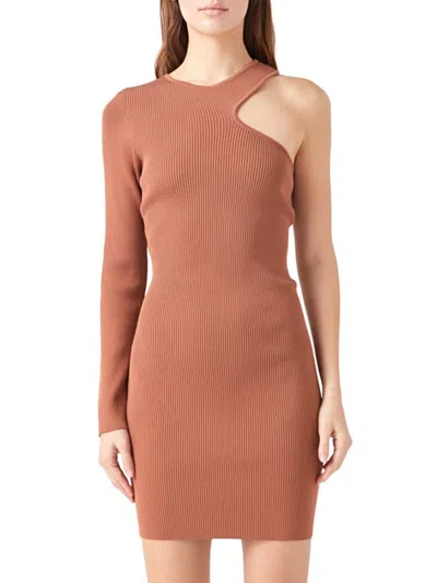 Endless Rose Cutout One Shoulder Minidress In Tan