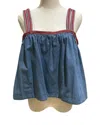 Endless Rose Women's Detailed Embroidery Denim Tank Top In Blue In Blue