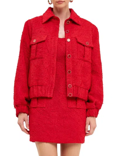 Endless Rose Women's Double Pocket Tweed Jacket In Red