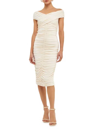 Endless Rose Women's Draped Ruched Sheath Midi Dress In Cream