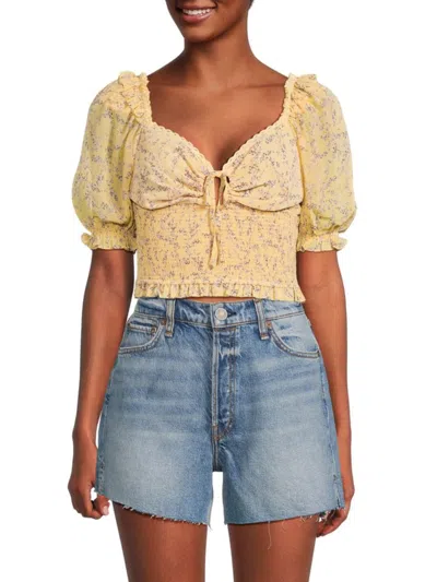 Endless Rose Women's Floral Chiffon Crop Top In Yellow