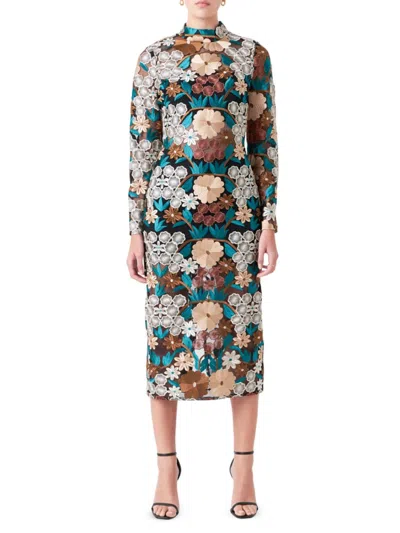 Endless Rose Women's Floral Embroidered Midi Dress In Green Multi