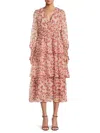 Endless Rose Floral Print Tiered Ruflle Long Sleeve Maxi Dress In Pink