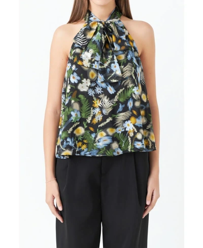 Endless Rose Women's Floral Halter Top In Black Multi