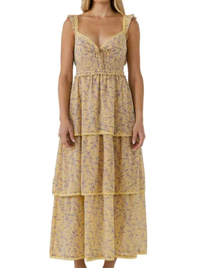 Endless Rose Women's Floral Lace Trim Maxi Dress In Yellow Multi