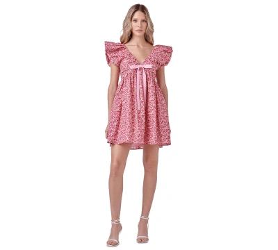 Endless Rose Women's Floral-print Flutter-sleeve Mini Dress In Pink Multi