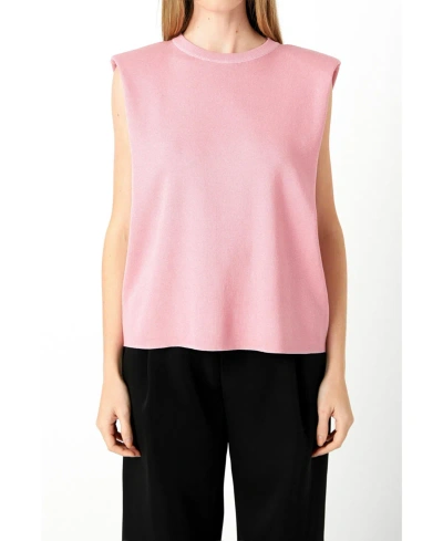 Endless Rose Women's Glitter Power Shoulder Knit Top In Pink