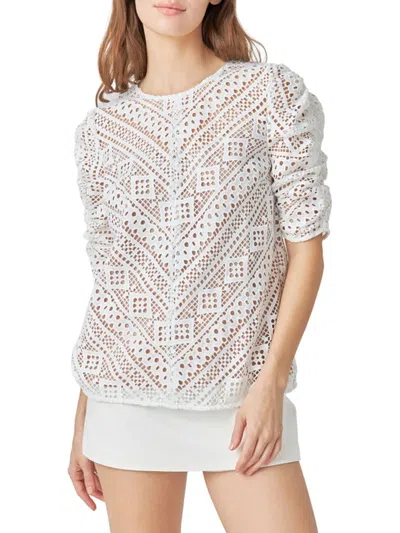 Endless Rose Chevron Stripe Lace Top In White