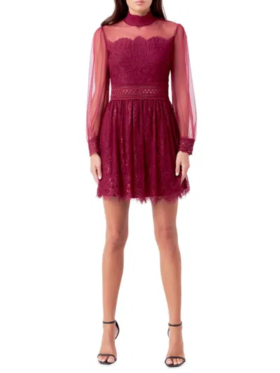 Endless Rose Women's Long Sleeve Lace Mini Dress In Maroon