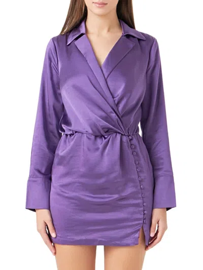 Endless Rose Women's Long Sleeve Satin Mini Dress In Purple