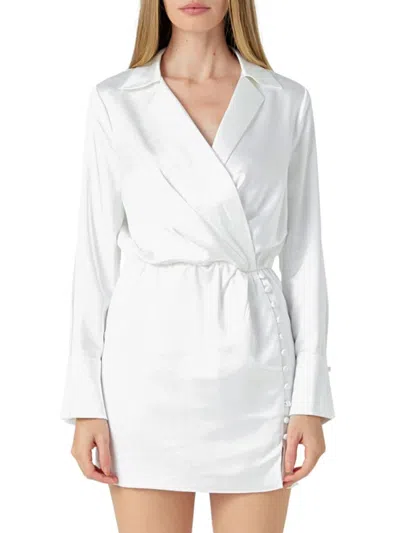 Endless Rose Women's Long Sleeve Satin Mini Dress In White