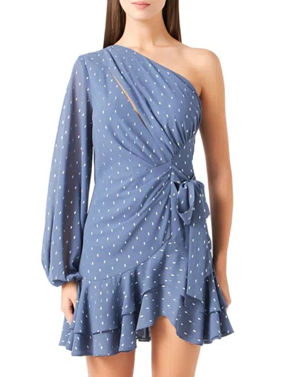 Endless Rose Women's One Shoulder Mini Dress In Dusty Blue