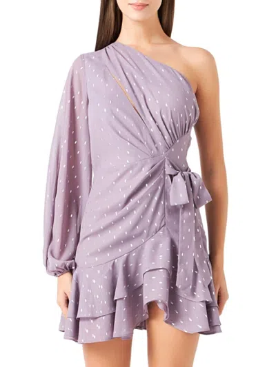Endless Rose One-shoulder Chiffon Minidress In Purple