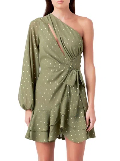 Endless Rose Women's One Shoulder Mini Dress In Olive