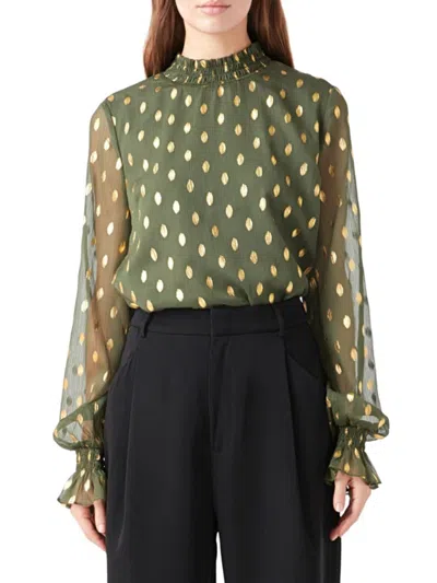 Endless Rose Women's Polka Dot Chiffon Blouse In Green