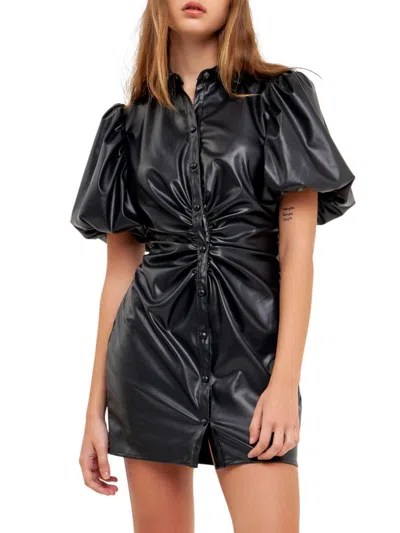 Endless Rose Women's Pu Leather Button Closure Mini Dress In Black