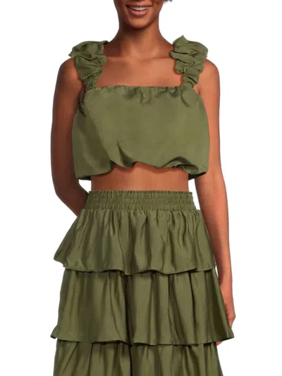 Endless Rose Women's Puff Crop Top In Olive