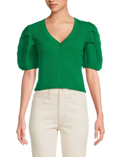 Endless Rose Women's Ribbed Short Sleeve Cardigan In Green