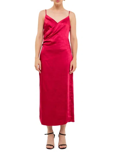 Endless Rose Women's Satin Wrap Midi Dress In Rouge