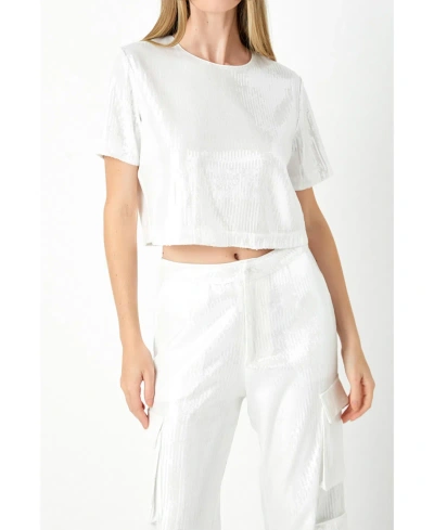 Endless Rose Women's Sequins Cropped Top In White