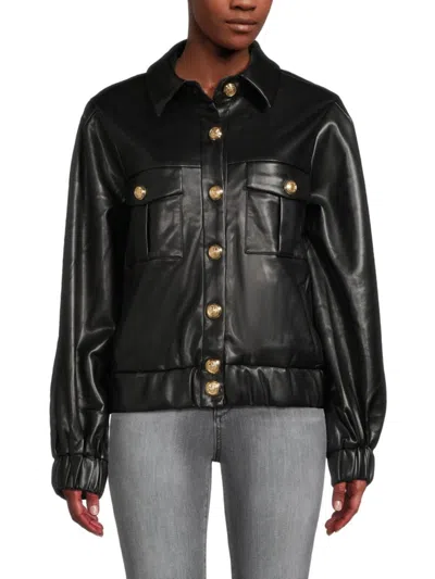 Endless Rose Women's Shank Faux Leather Trucker Jacket In Black