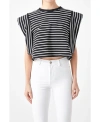 Endless Rose Women's Stripe Drop Shoulder Cropped Top In Black,white