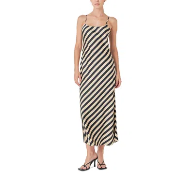 Endless Rose Blaire Stripped Maxi Slip Dress In Cream Black In Cream,blac