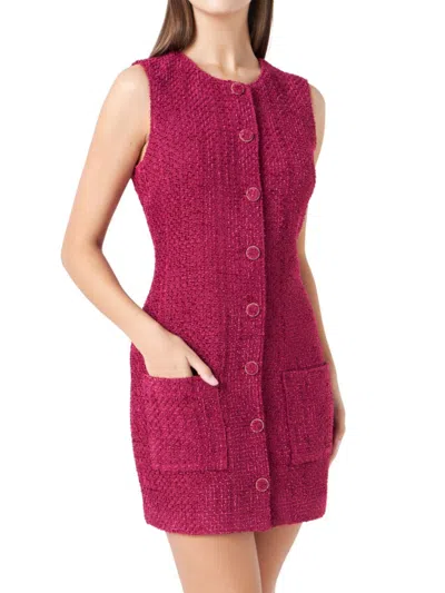 Endless Rose Women's Tweed Sleeveless Shift Dress In Bordeaux