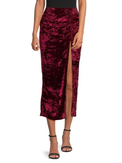 Endless Rose Women's Velvet Ruched Slit Midi Skirt In Wine