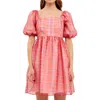 Endless Rose Checker Print Puff Sleeve Babydoll Minidress In Multi