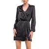 Endless Rose Long Sleeve Satin Minidress In Black