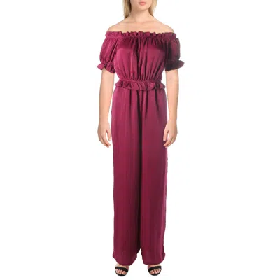 Endless Rose Womens Off-the-shoulder Satin Jumpsuit In Purple