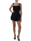 Endless Rose Womens Square Neck Belted Romper In Black