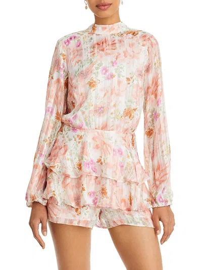 Endless Rose Womens Tiered Floral Romper In Pink
