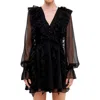Endless Rose Ruffle Long Sleeve Chiffon Minidress In Black