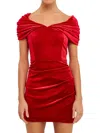 Endless Rose Velvet Over The Shoulder Mini Dress In Red